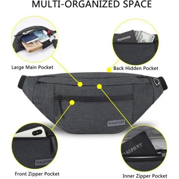 Large Crossbody Fanny Pack with 4-Zipper Pockets  Enjoy Sports Workout - Picture 5 of 6